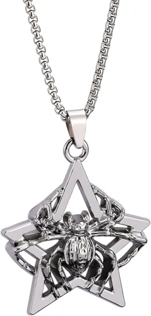 Punk Pentagram Spider Pendant Necklace for Women 925 Silver Spider Tarantula Black Widow Pendant Necklace Stainless Steel Vintage Goth Punk Style Spider Hip Hop Choker Jewelry for Women Men