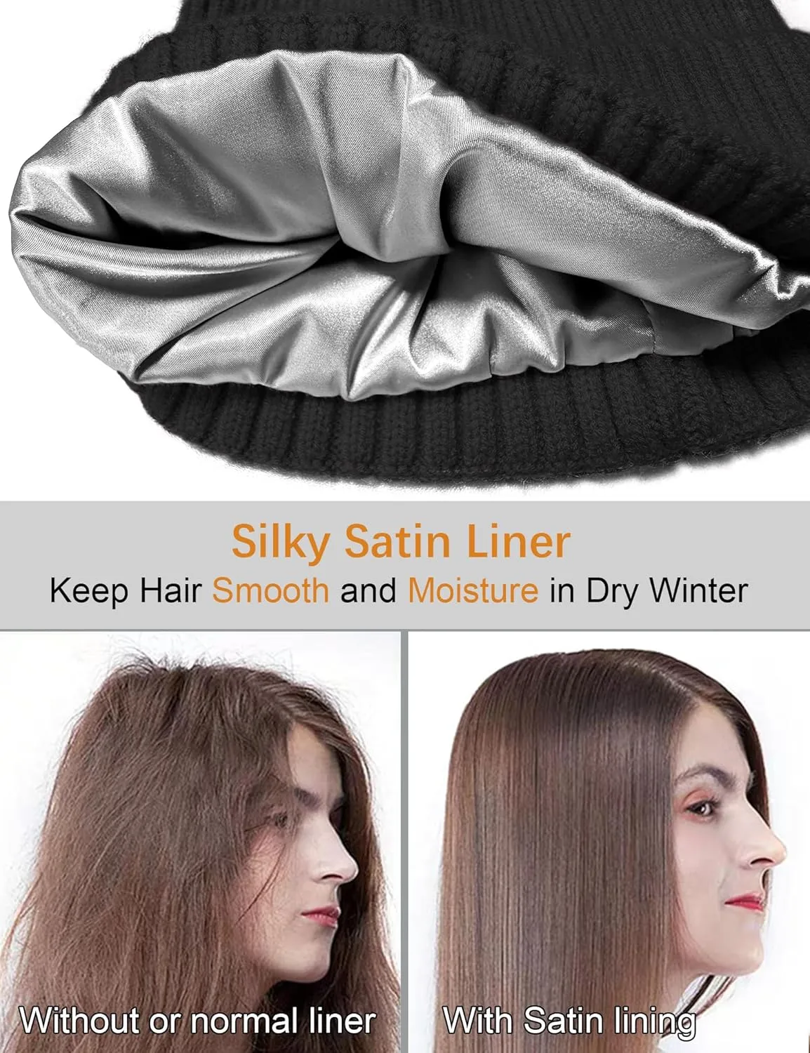Satin Lined Wool Beanie Hat for Women Men Winter Cold, Warm Knit Fashion Cuffed Beanie Skull Cap Watch Cap