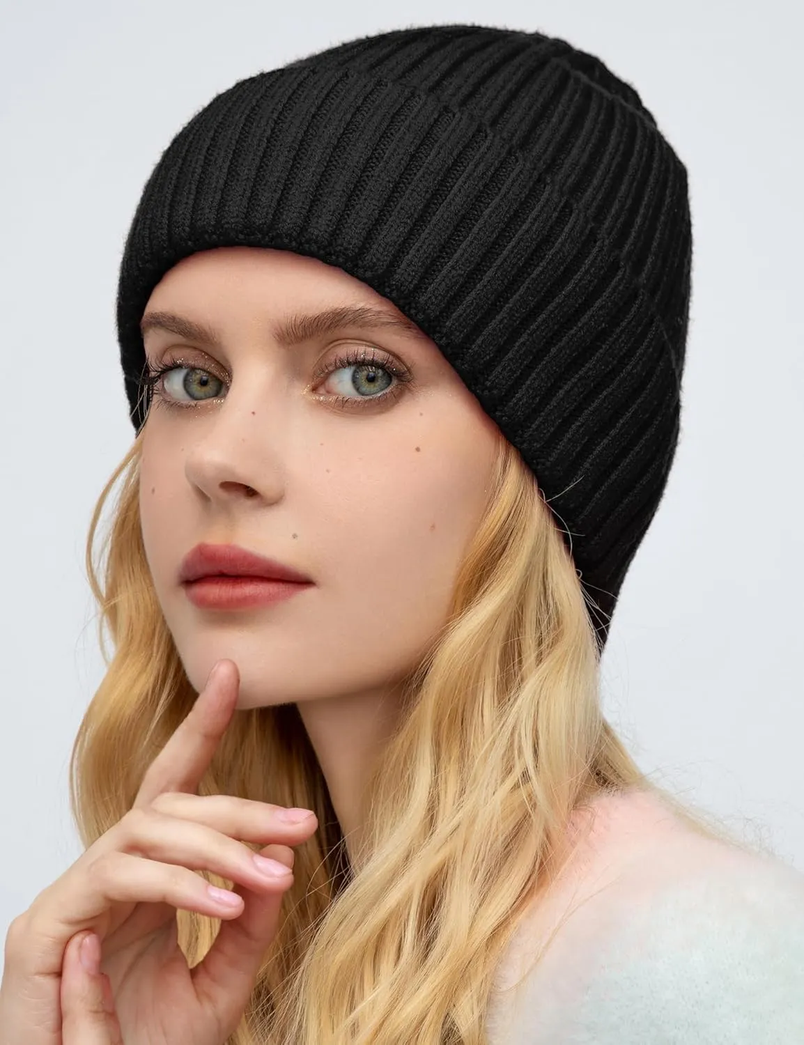 Satin Lined Wool Beanie Hat for Women Men Winter Cold, Warm Knit Fashion Cuffed Beanie Skull Cap Watch Cap