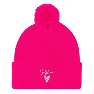 Self Love - Pom-Pom Beanie - Winter Beanie with Embroidery