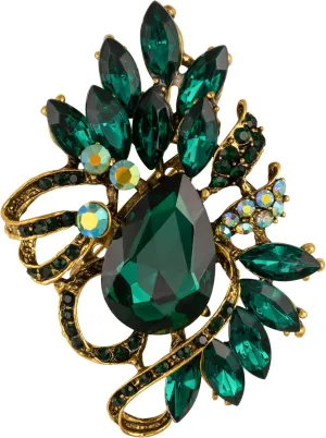 SELOVO Leaf Rhinestone Statement Brooch Pin Dress Jewelry Accessory