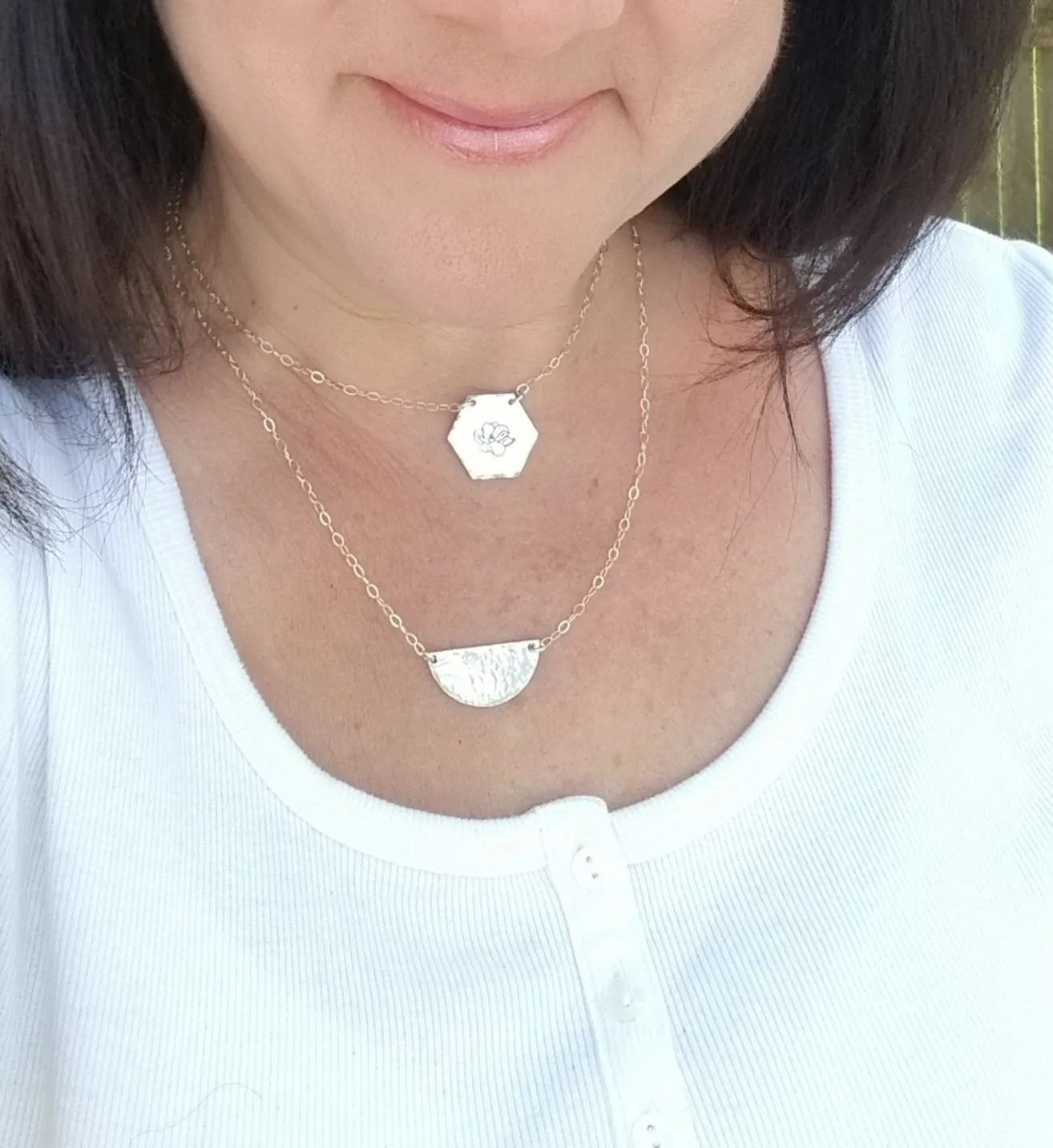 Silver Flower Pendant Necklace, Hand Stamped Flower Necklace
