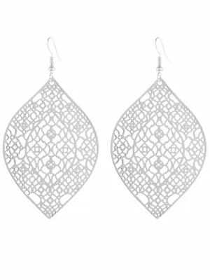 Silver Moroccan Marquise Filigree Laser Cut Earrings