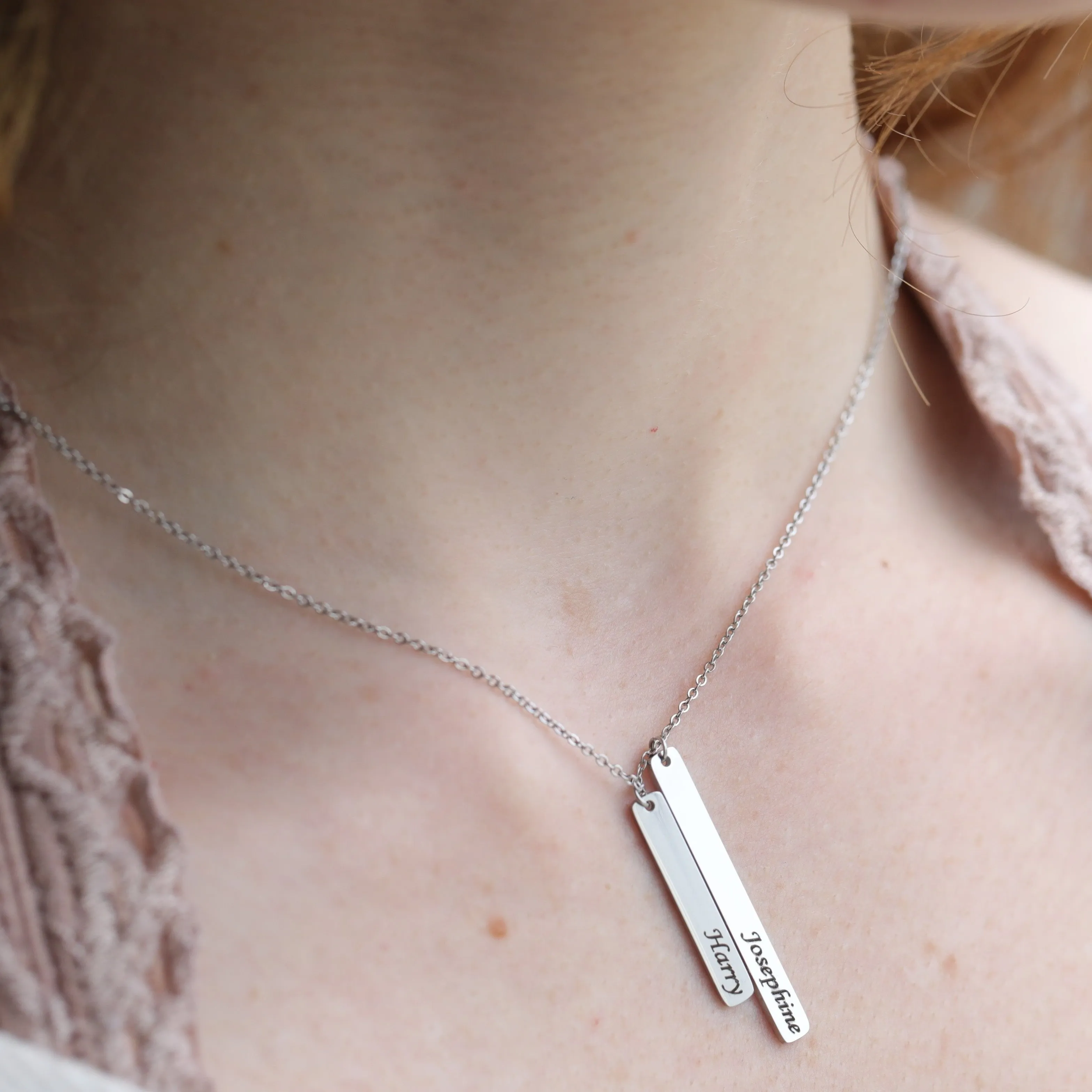 Silver Name Necklace - Personalized Initial Bar Charm Necklaces