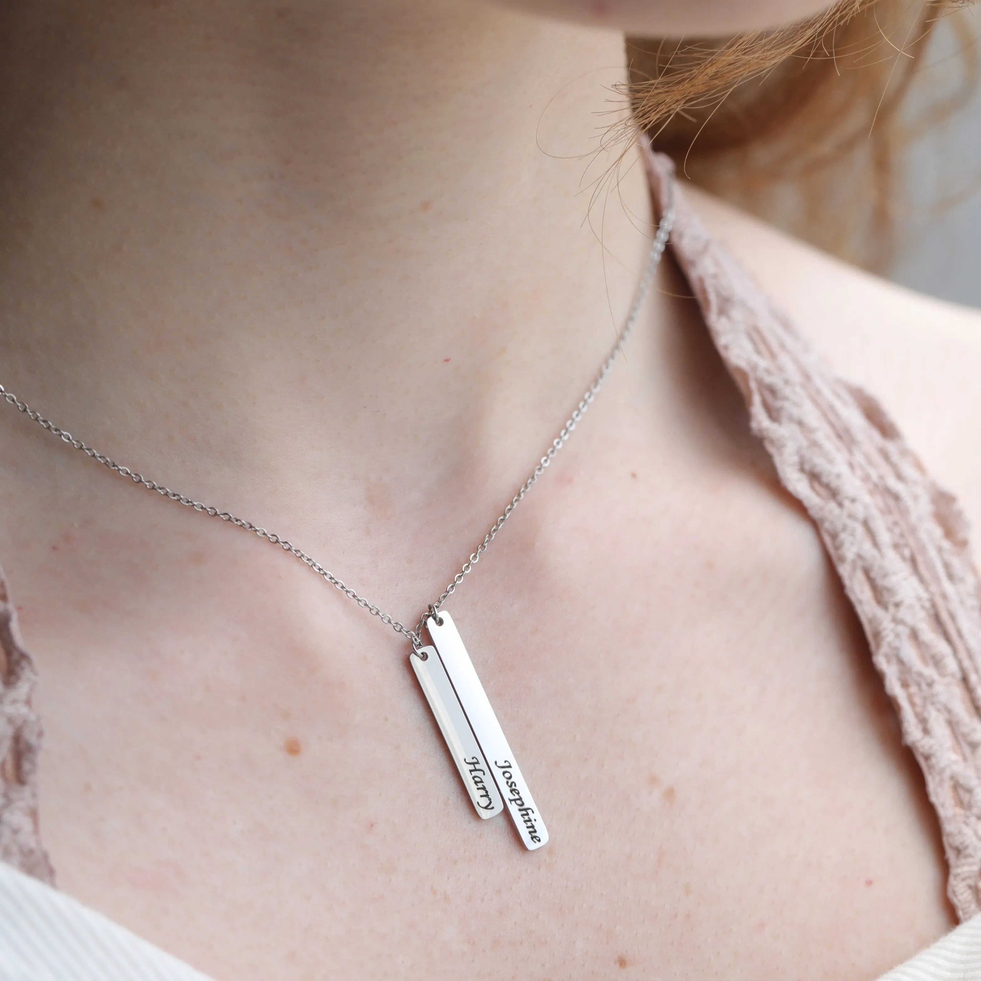 Silver Name Necklace - Personalized Initial Bar Charm Necklaces