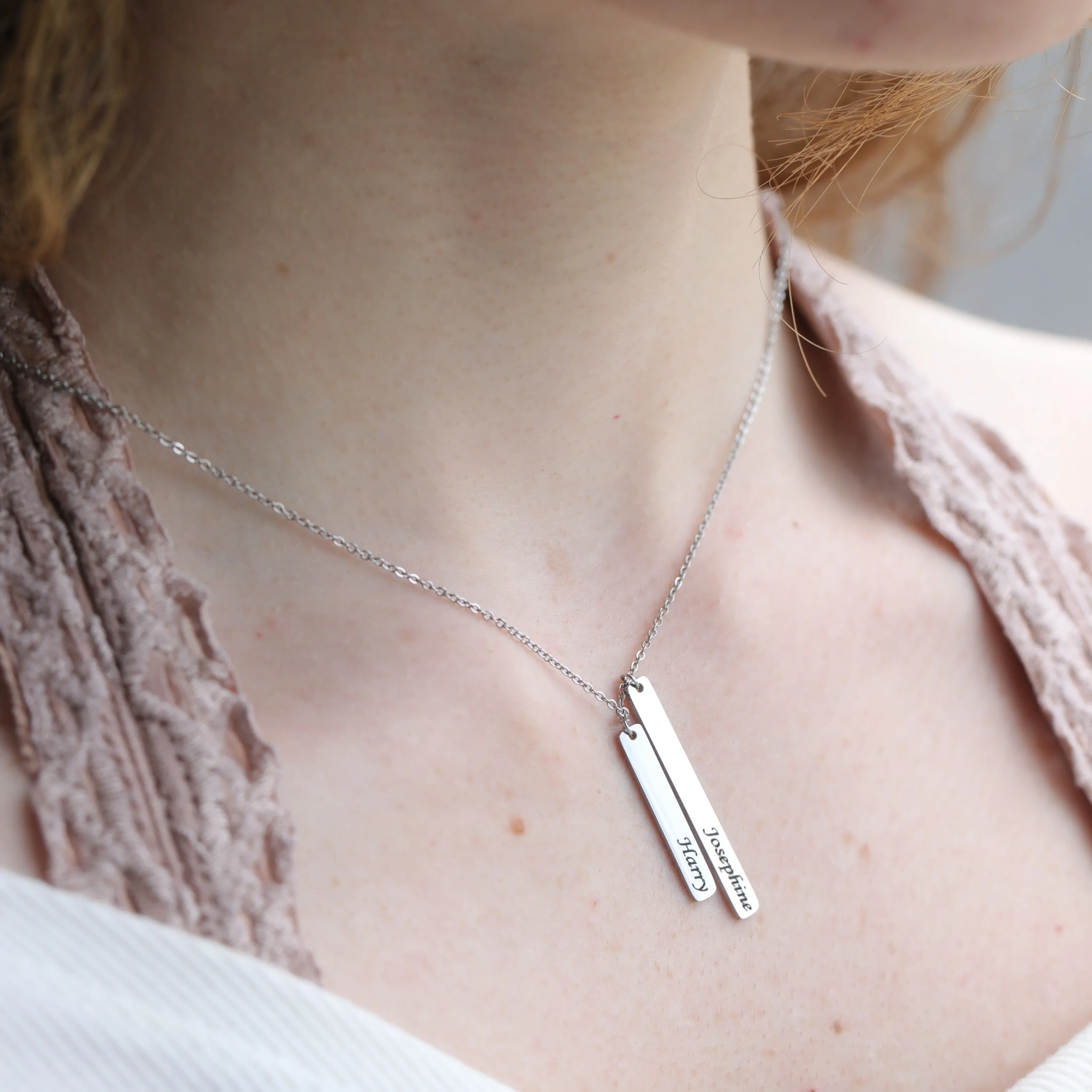 Silver Name Necklace - Personalized Initial Bar Charm Necklaces