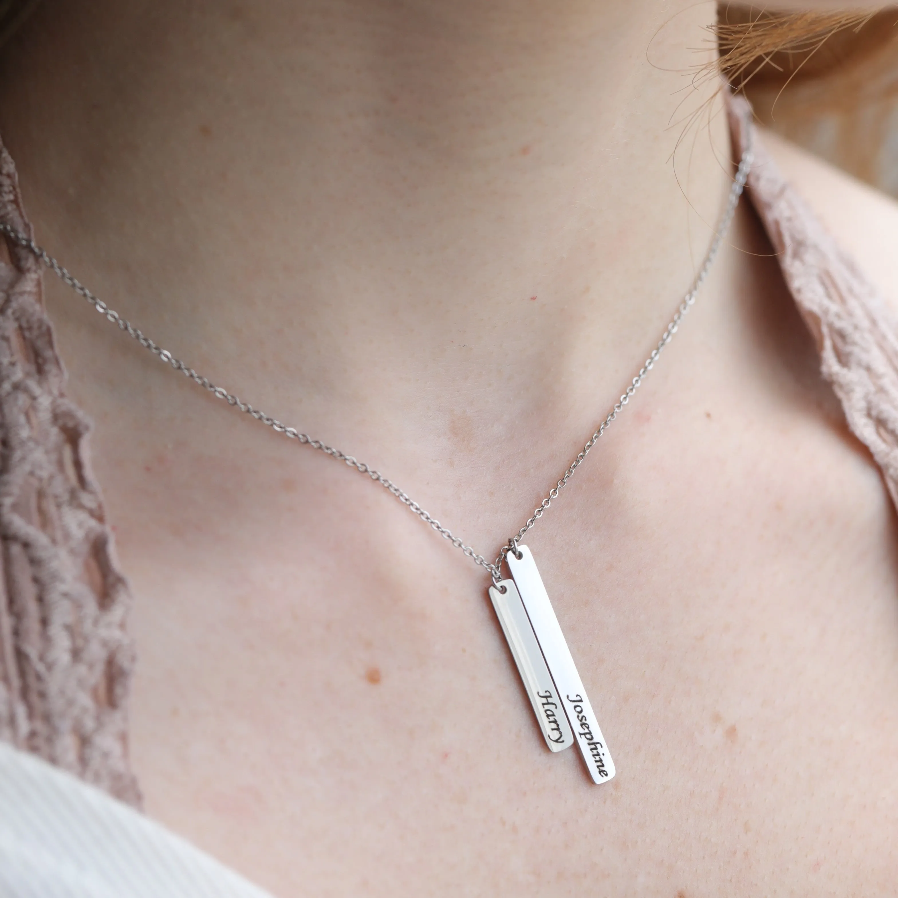 Silver Name Necklace - Personalized Initial Bar Charm Necklaces