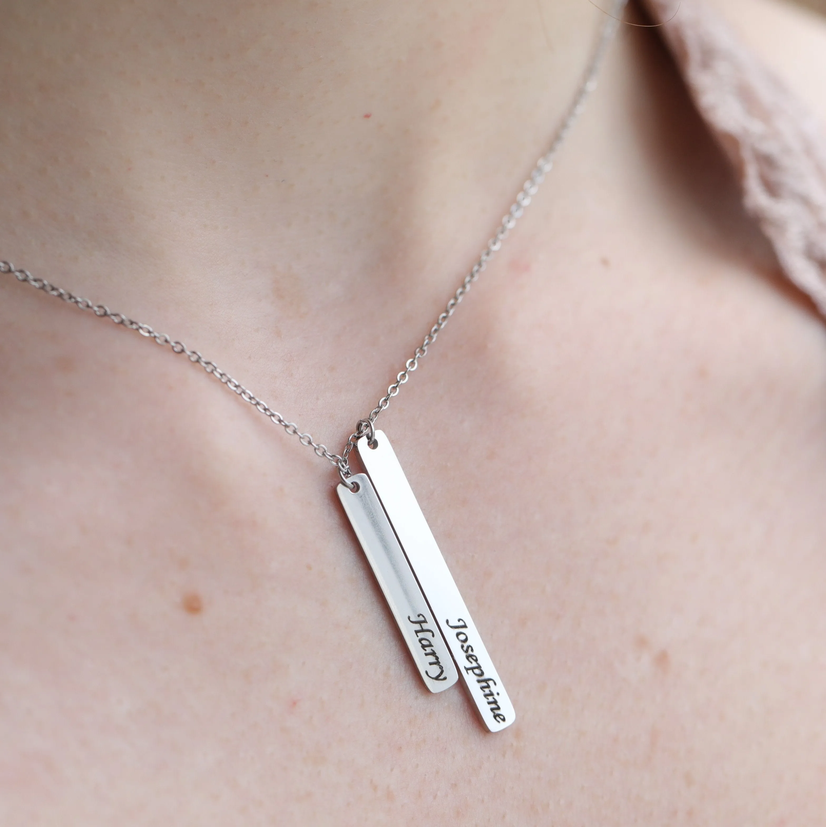 Silver Name Necklace - Personalized Initial Bar Charm Necklaces