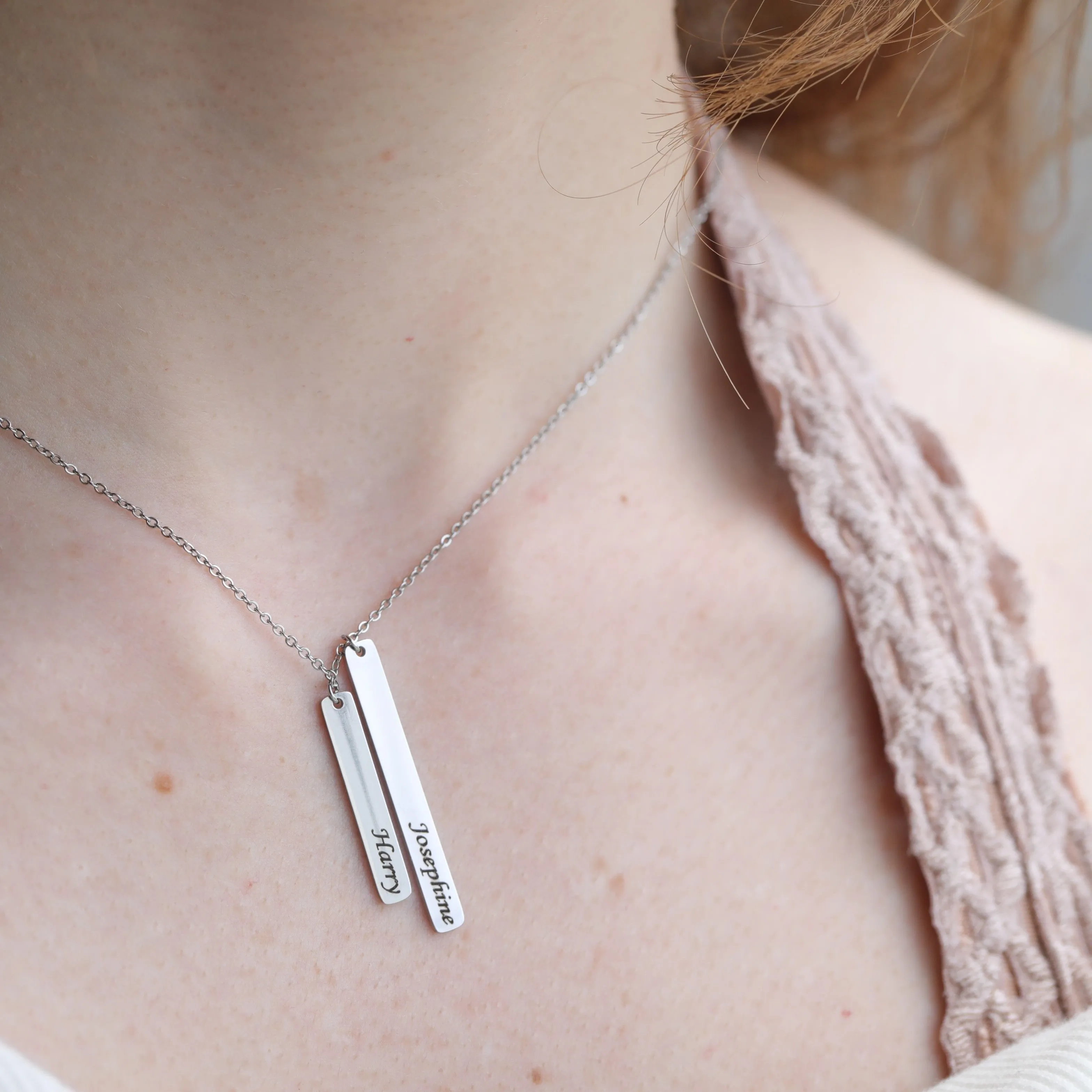 Silver Name Necklace - Personalized Initial Bar Charm Necklaces