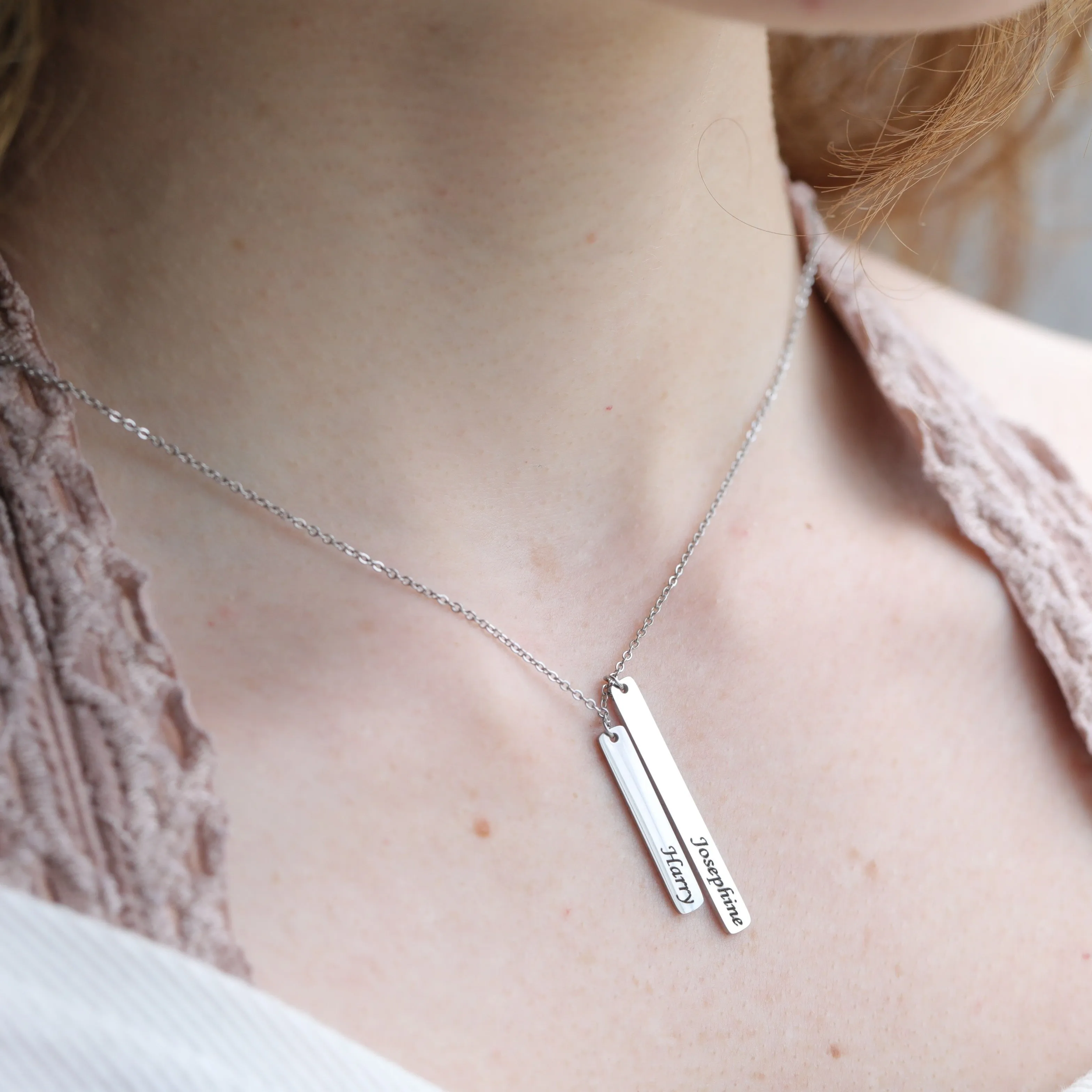 Silver Name Necklace - Personalized Initial Bar Charm Necklaces