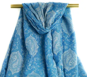 Sky Blue Royal Paisley Pashmina Scarf Bohemian Shawl