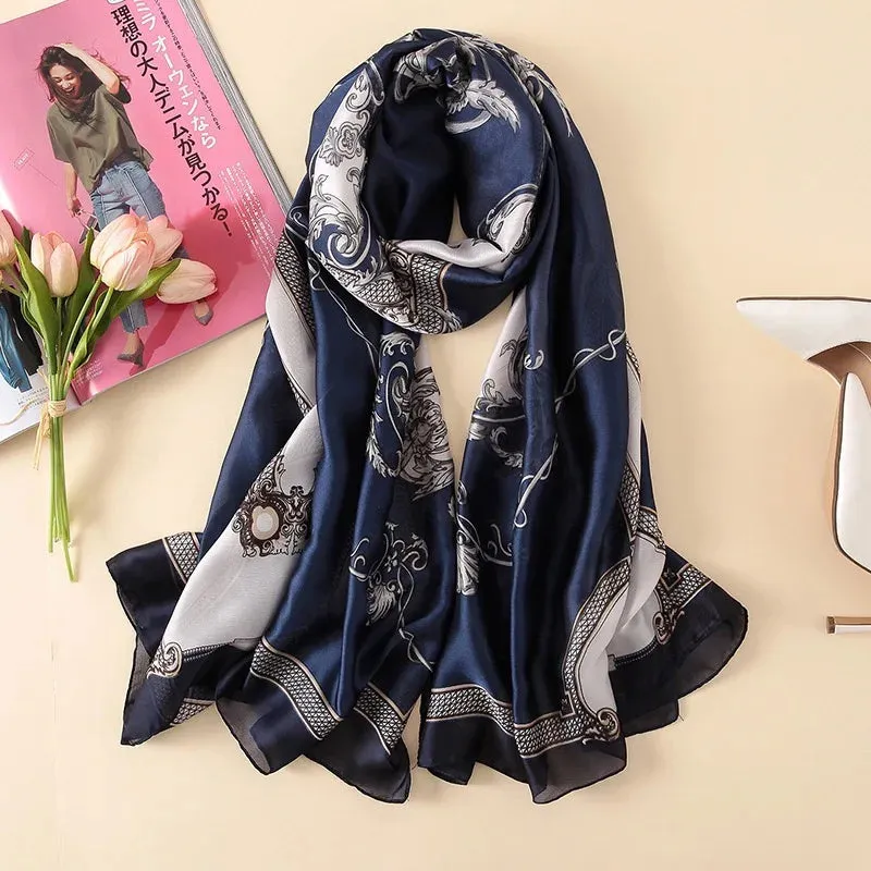 Spring Scarf Women's Luxury Silk Smooth Soft Shawl 85x180cm