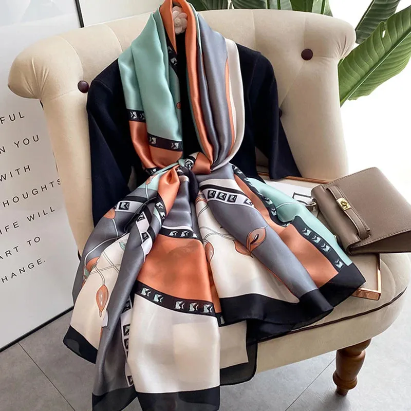 Spring Scarf Women's Luxury Silk Smooth Soft Shawl 85x180cm
