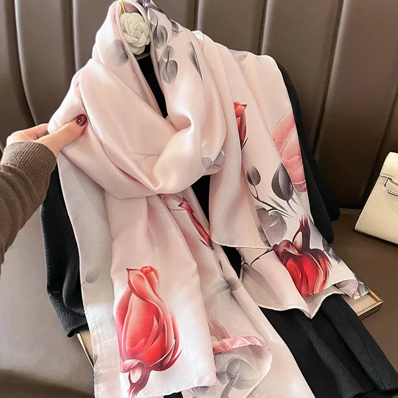 Spring Scarf Women's Luxury Silk Smooth Soft Shawl 85x180cm