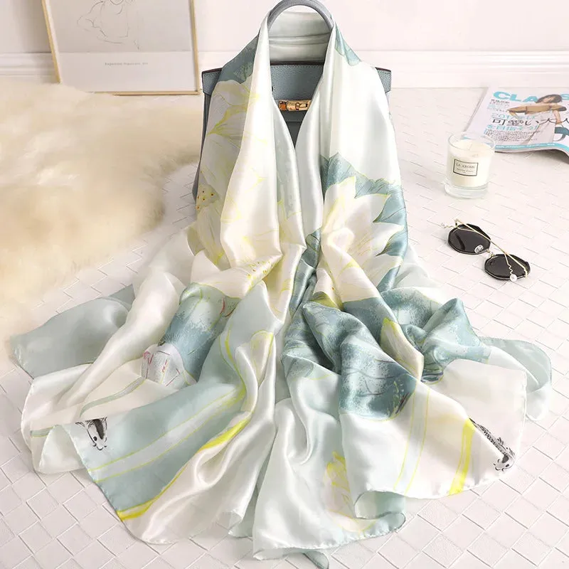 Spring Scarf Women's Luxury Silk Smooth Soft Shawl 85x180cm