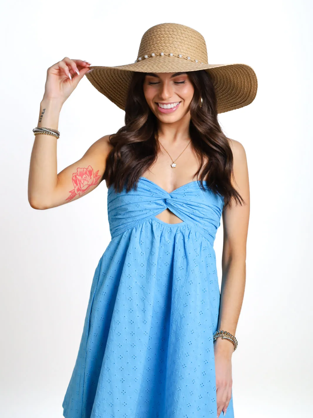 Stay Here Pearl Band Floppy Sun Hat