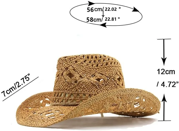 Straw Cowboy Hat Cowgirl Straw Hats Shapeable Wide Brim Staw Beach Sun Hat