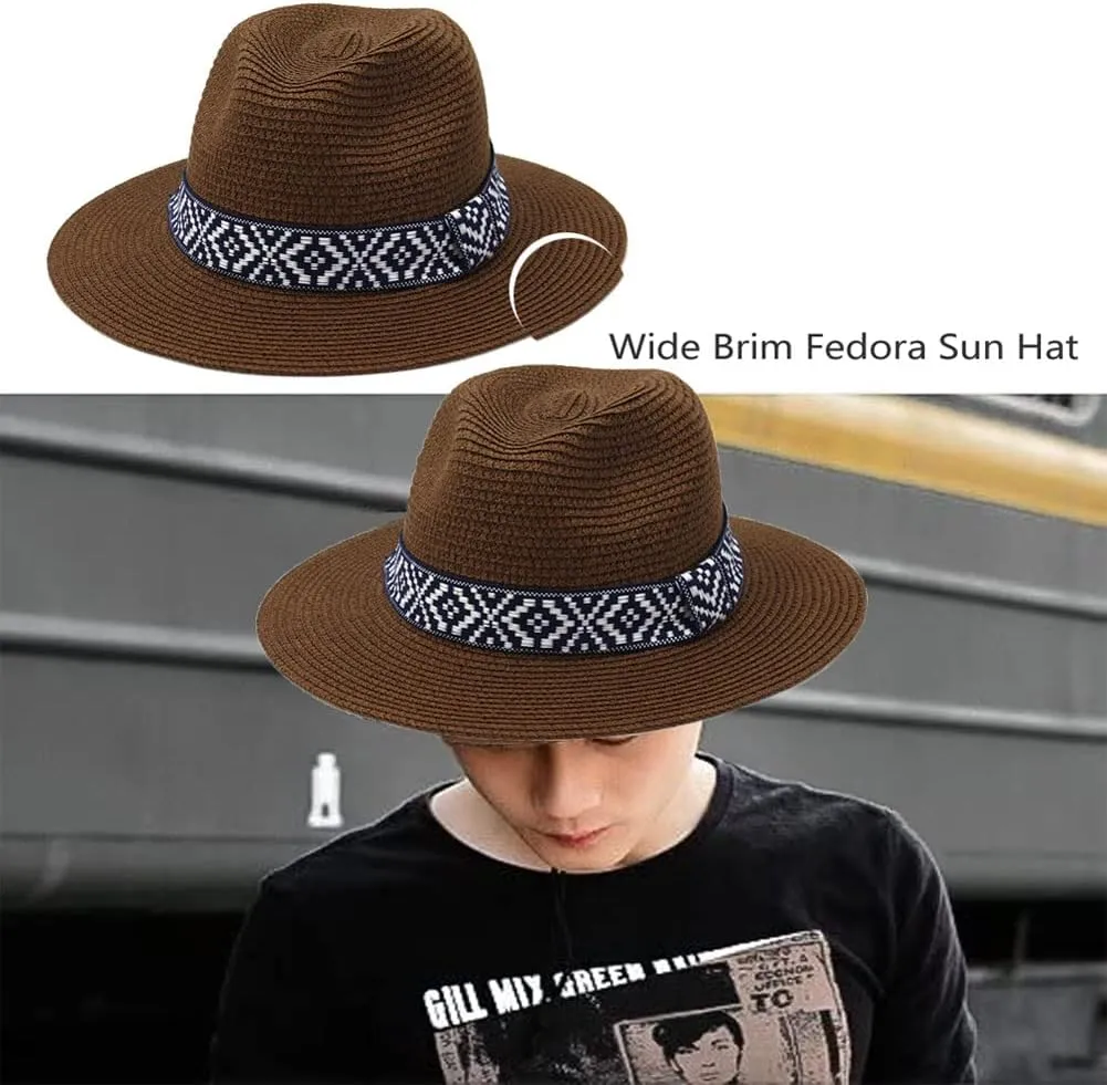 Straw Panama Hat Summer Sun Fedora Hat Wide Brim Beach Sun Hat UPF50  Cowboy Hat Classic Beach Jazz Hat