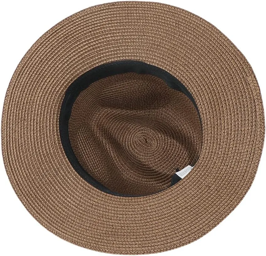 Straw Panama Hat Summer Sun Fedora Hat Wide Brim Beach Sun Hat UPF50  Cowboy Hat Classic Beach Jazz Hat