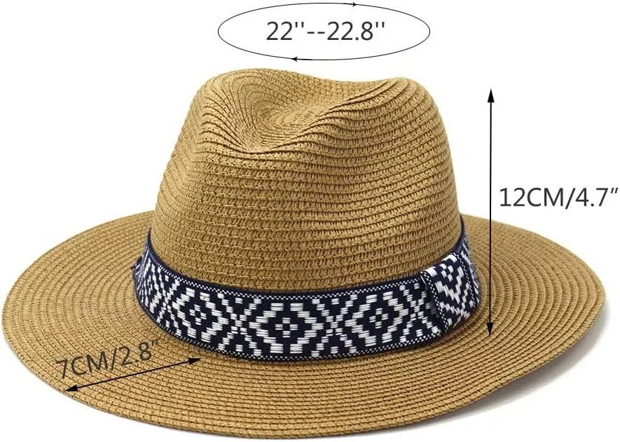 Straw Panama Hat Summer Sun Fedora Hat Wide Brim Beach Sun Hat UPF50  Cowboy Hat Classic Beach Jazz Hat