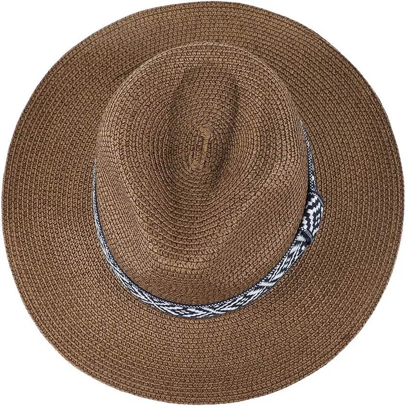 Straw Panama Hat Summer Sun Fedora Hat Wide Brim Beach Sun Hat UPF50  Cowboy Hat Classic Beach Jazz Hat