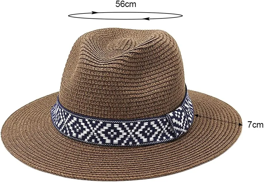Straw Panama Hat Summer Sun Fedora Hat Wide Brim Beach Sun Hat UPF50  Cowboy Hat Classic Beach Jazz Hat