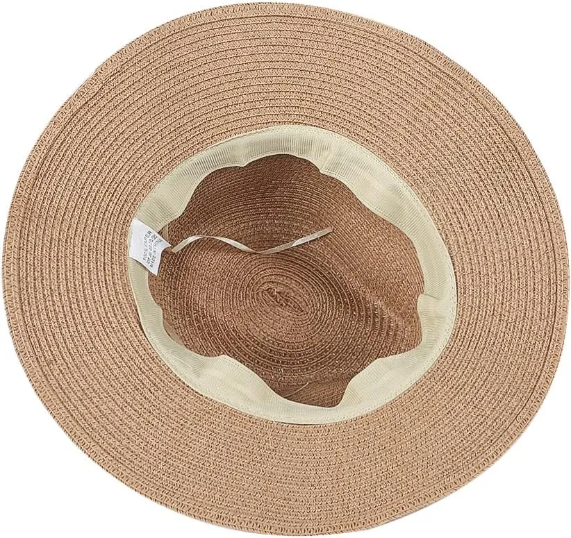 Straw Panama Hat Summer Sun Fedora Hat Wide Brim Beach Sun Hat UPF50  Cowboy Hat Classic Beach Jazz Hat
