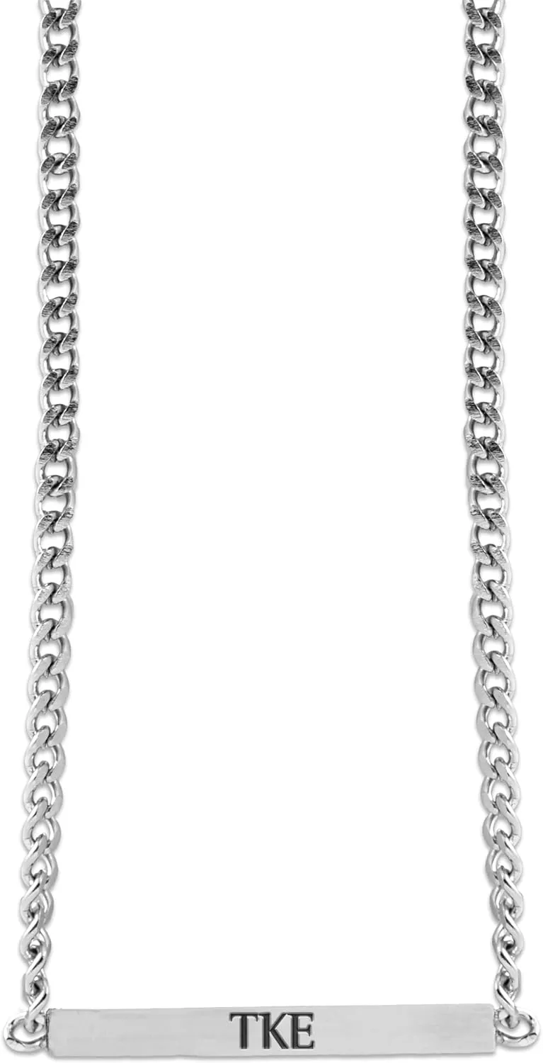 Tau Kappa Epsilon Fraternity Necklace - Greek Letters Stainless Steel Horizontal Bar Pendant, Tau Kappa Epsilon Gifts For Men