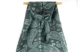 Teal Gray Majestic Paisley Pashmina Scarf Bohemian Shawl