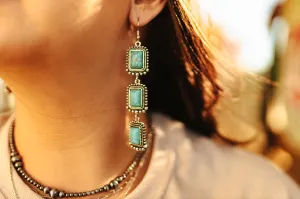 Trio Turquoise Stones Drop Earrings