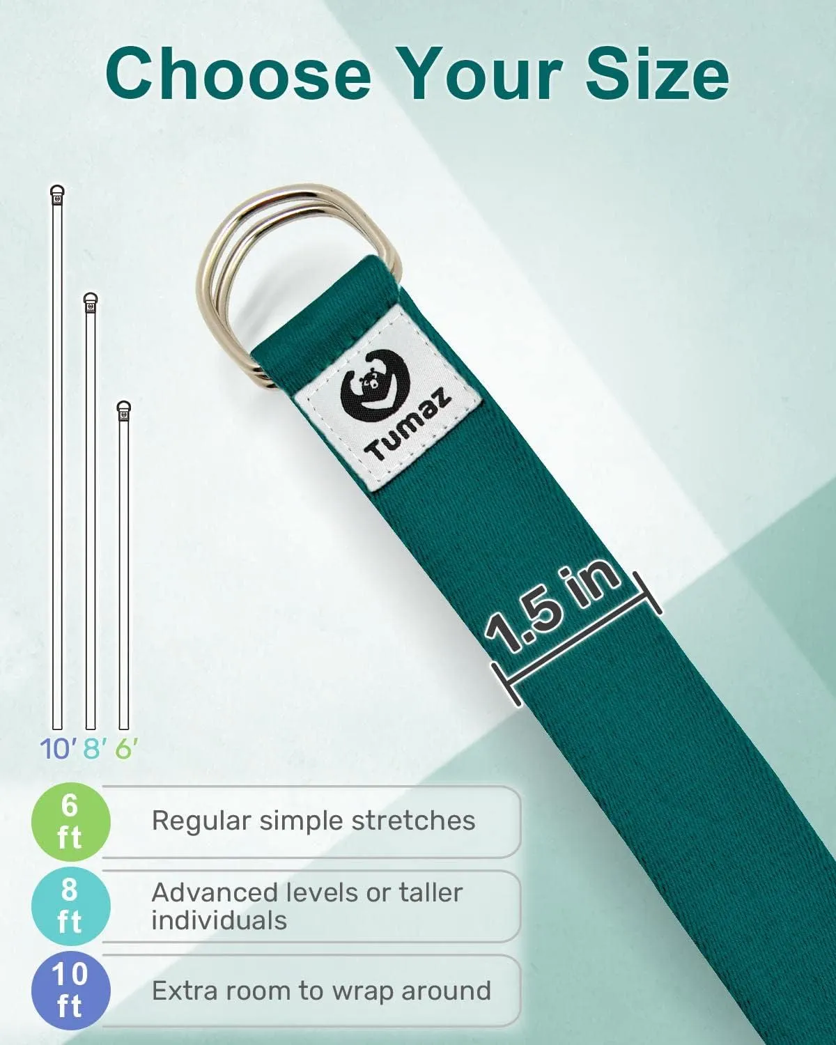 Tumaz Yoga Strap/Stretch Bands [15  Colors, 6/8/10 Feet Options] with Extra Safe Adjustable D-Ring Buckle, Durable and Comfy Delicate Texture - Best for Daily Stretching, Physical Therapy, Fitness