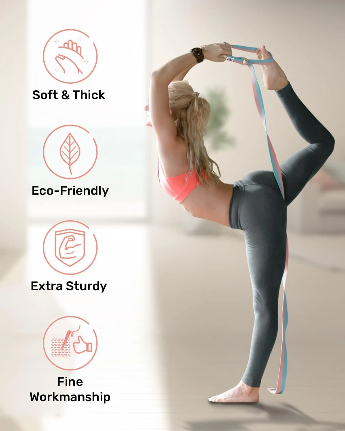 Tumaz Yoga Strap/Stretch Bands [15  Colors, 6/8/10 Feet Options] with Extra Safe Adjustable D-Ring Buckle, Durable and Comfy Delicate Texture - Best for Daily Stretching, Physical Therapy, Fitness