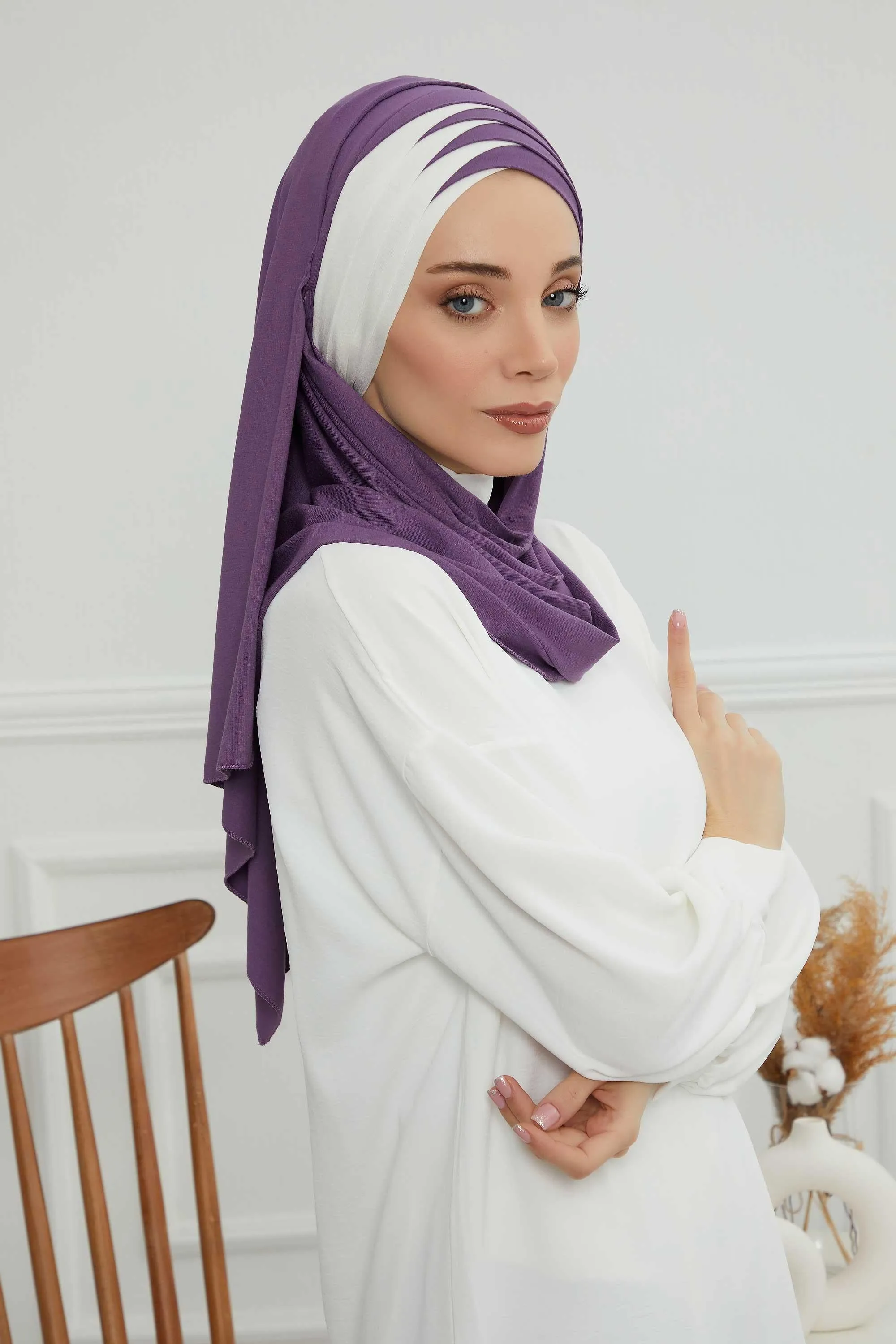 Two Colors Elegant Jersey Shawl for Women  Cotton Wrap Modesty Turban Cap Scarf,CPS-49