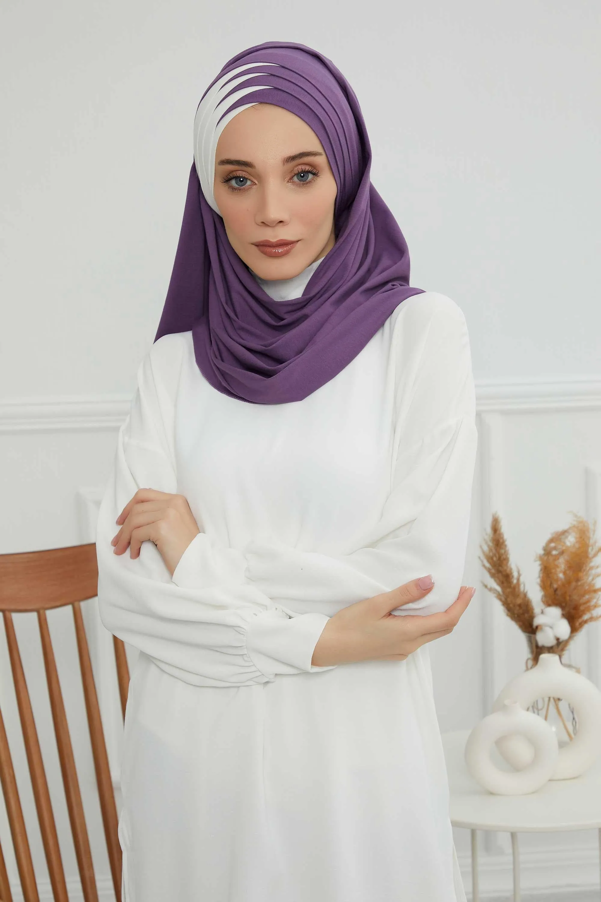 Two Colors Elegant Jersey Shawl for Women  Cotton Wrap Modesty Turban Cap Scarf,CPS-49