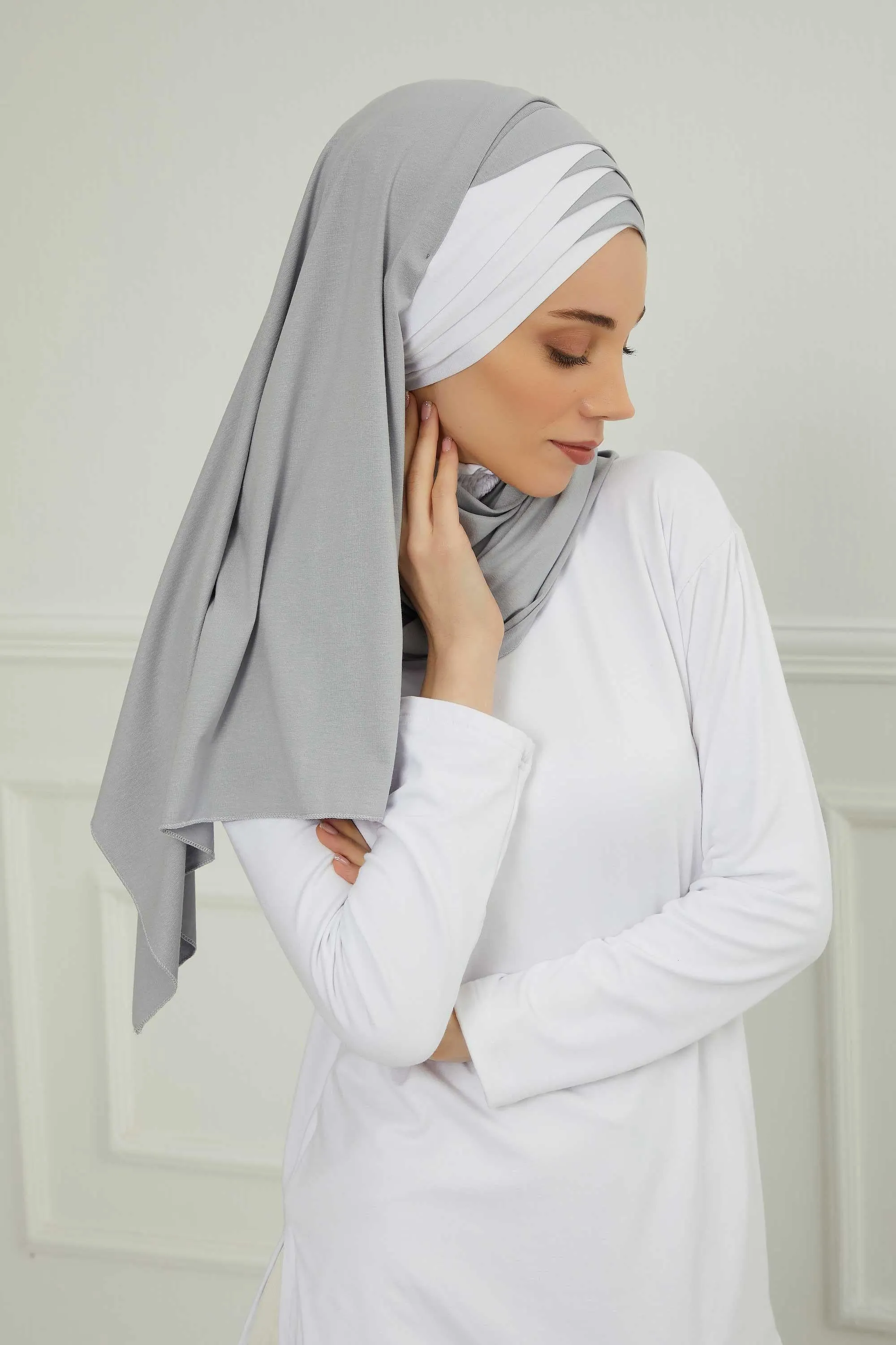 Two Colors Elegant Jersey Shawl for Women  Cotton Wrap Modesty Turban Cap Scarf,CPS-49