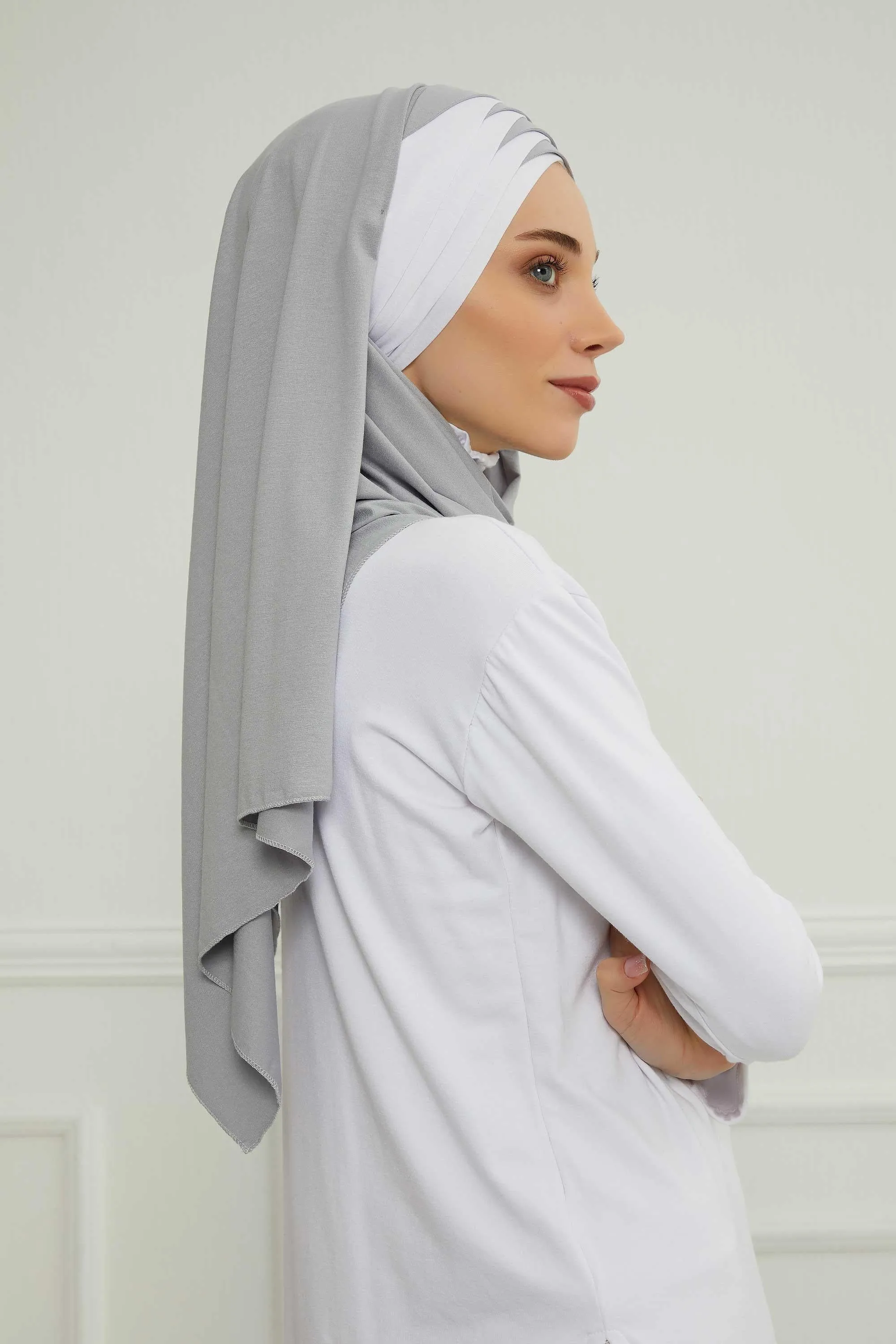 Two Colors Elegant Jersey Shawl for Women  Cotton Wrap Modesty Turban Cap Scarf,CPS-49