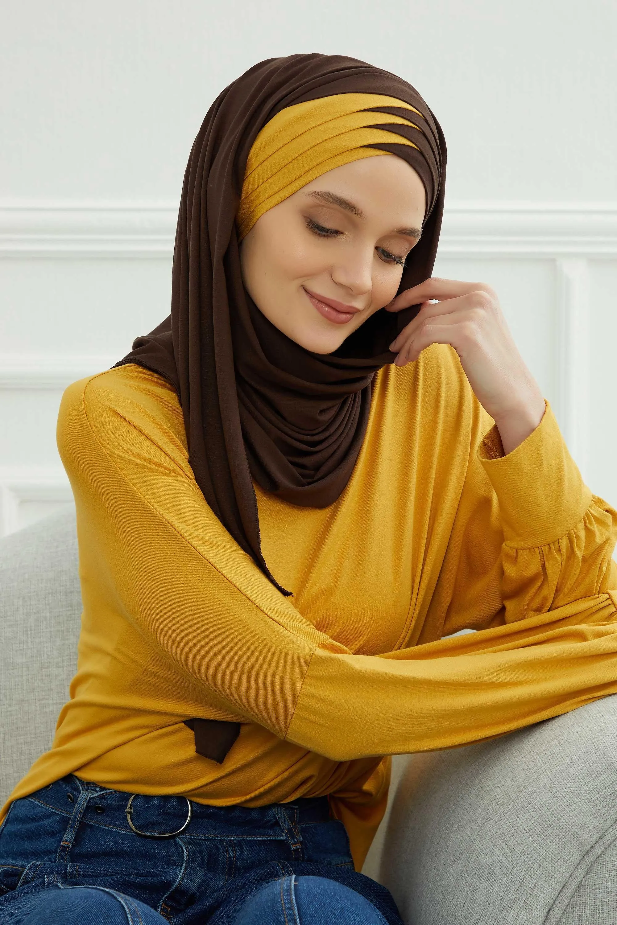Two Colors Elegant Jersey Shawl for Women  Cotton Wrap Modesty Turban Cap Scarf,CPS-49