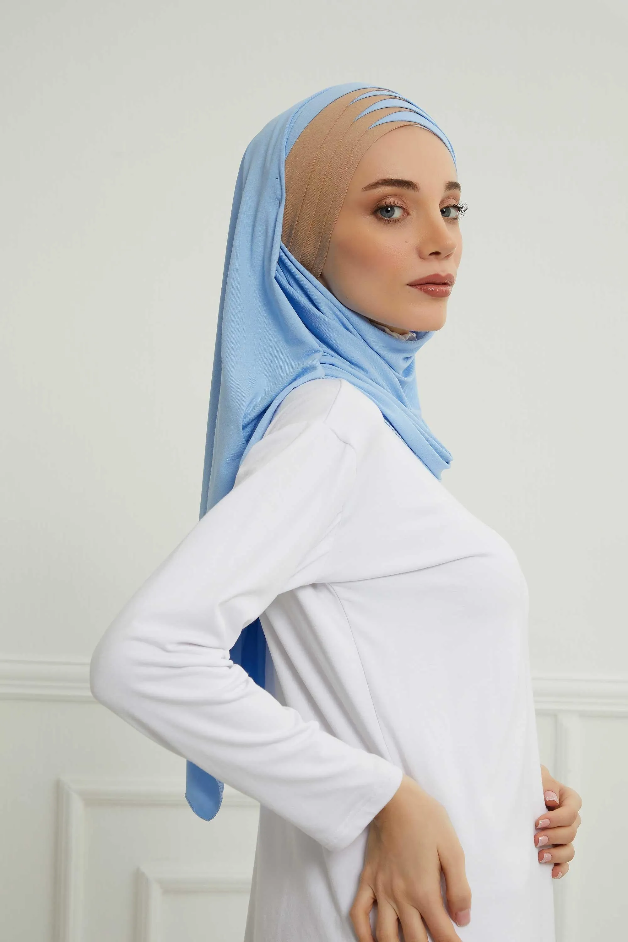Two Colors Elegant Jersey Shawl for Women  Cotton Wrap Modesty Turban Cap Scarf,CPS-49