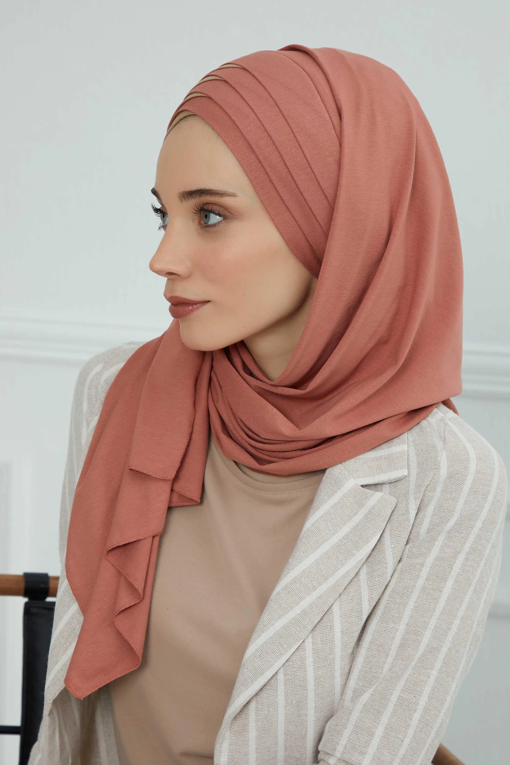 Two Colors Elegant Jersey Shawl for Women  Cotton Wrap Modesty Turban Cap Scarf,CPS-49