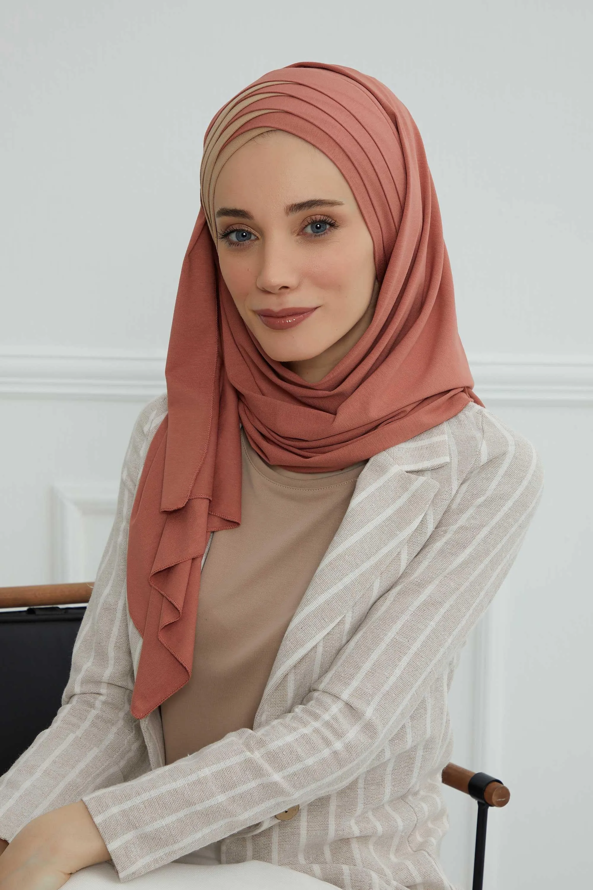 Two Colors Elegant Jersey Shawl for Women  Cotton Wrap Modesty Turban Cap Scarf,CPS-49