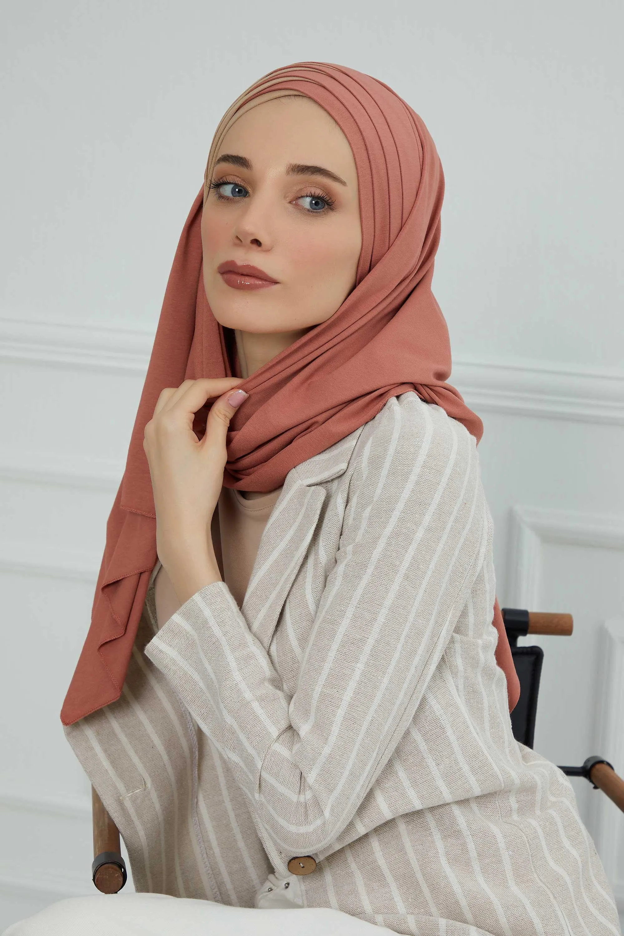 Two Colors Elegant Jersey Shawl for Women  Cotton Wrap Modesty Turban Cap Scarf,CPS-49