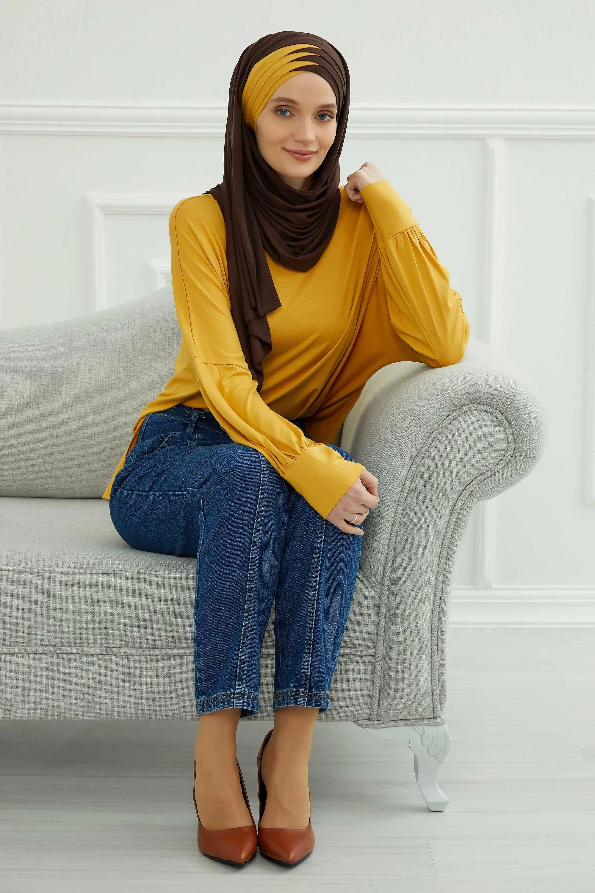 Two Colors Elegant Jersey Shawl for Women  Cotton Wrap Modesty Turban Cap Scarf,CPS-49