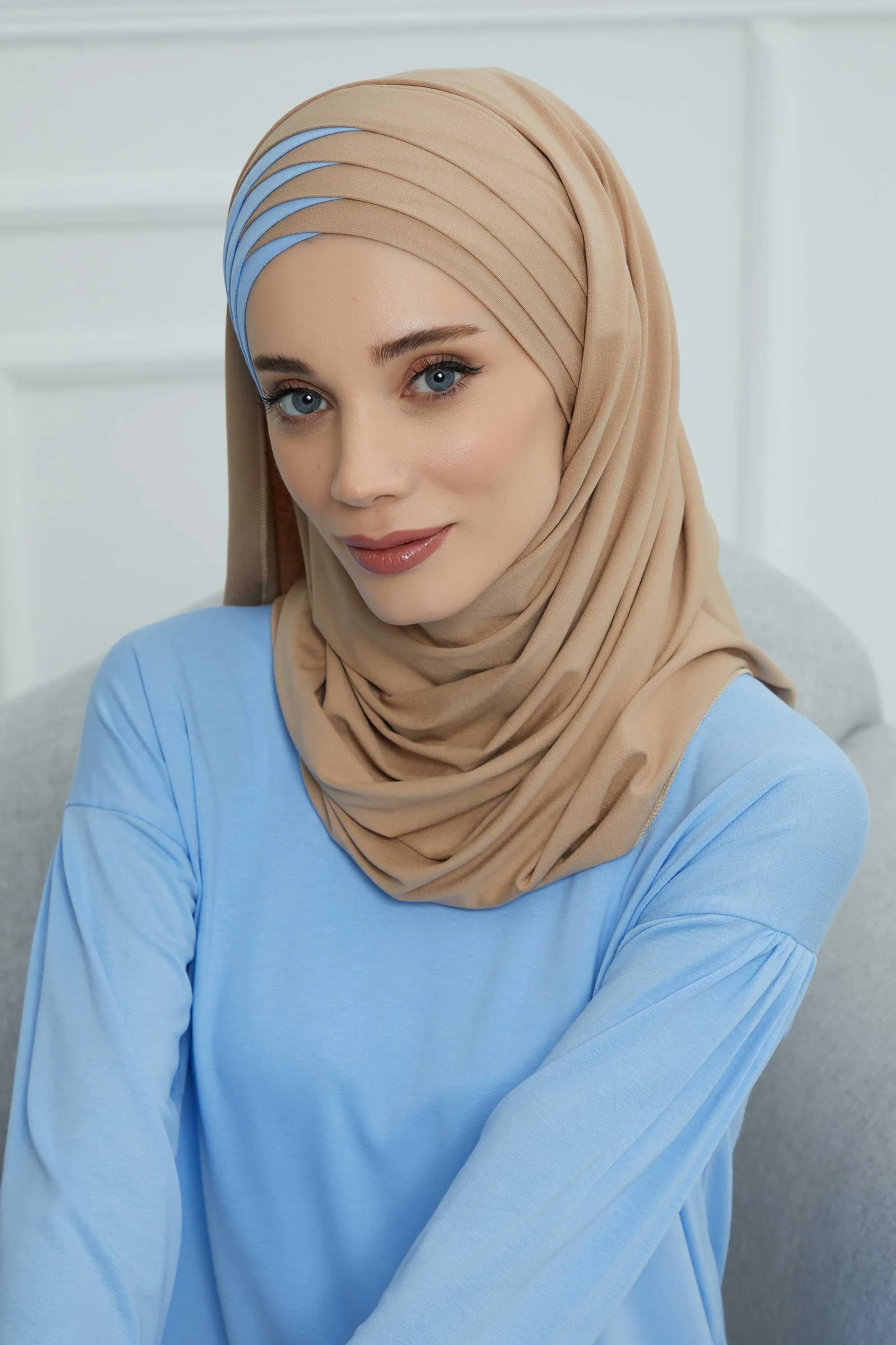Two Colors Elegant Jersey Shawl for Women  Cotton Wrap Modesty Turban Cap Scarf,CPS-49