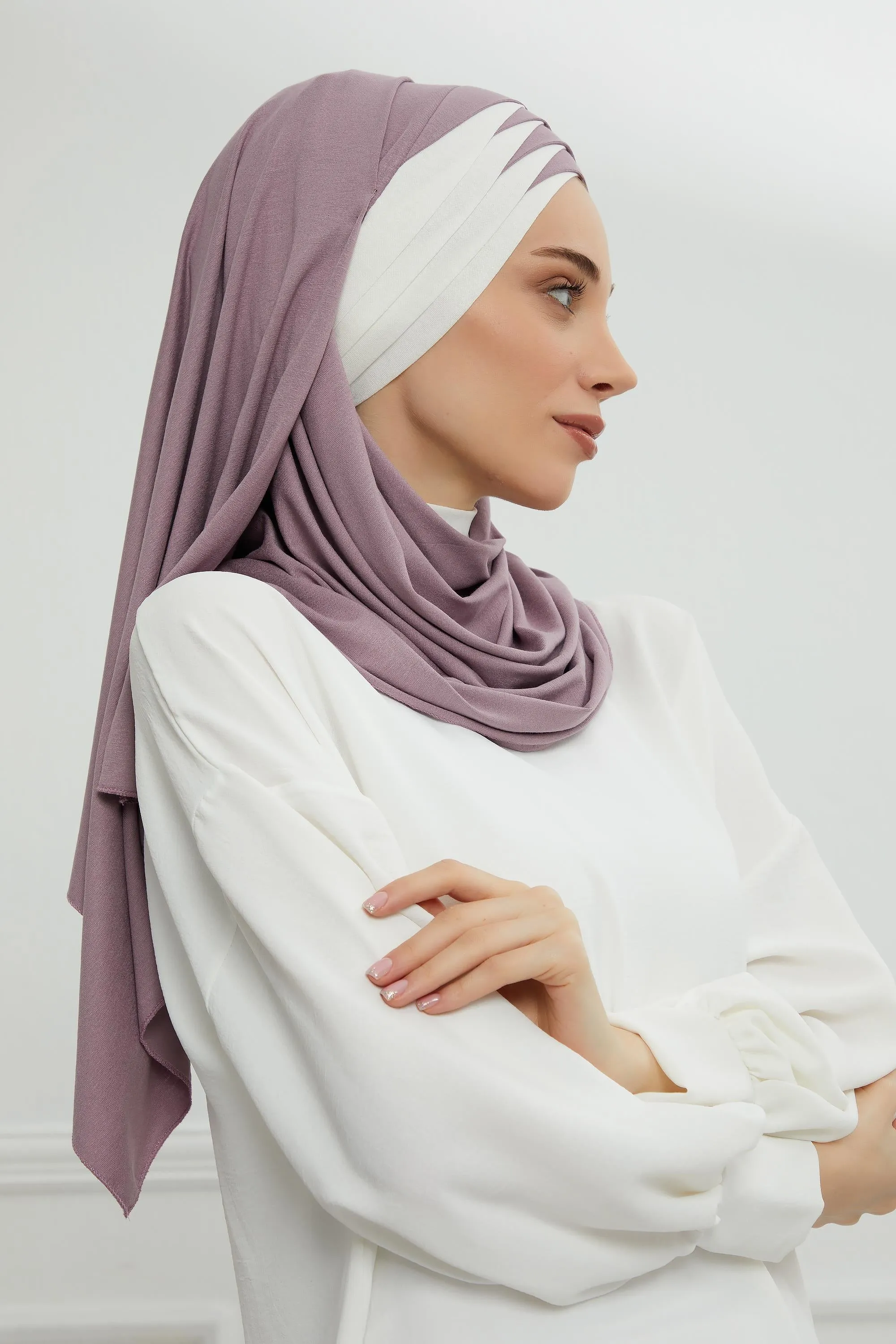Two Colors Elegant Jersey Shawl for Women  Cotton Wrap Modesty Turban Cap Scarf,CPS-49