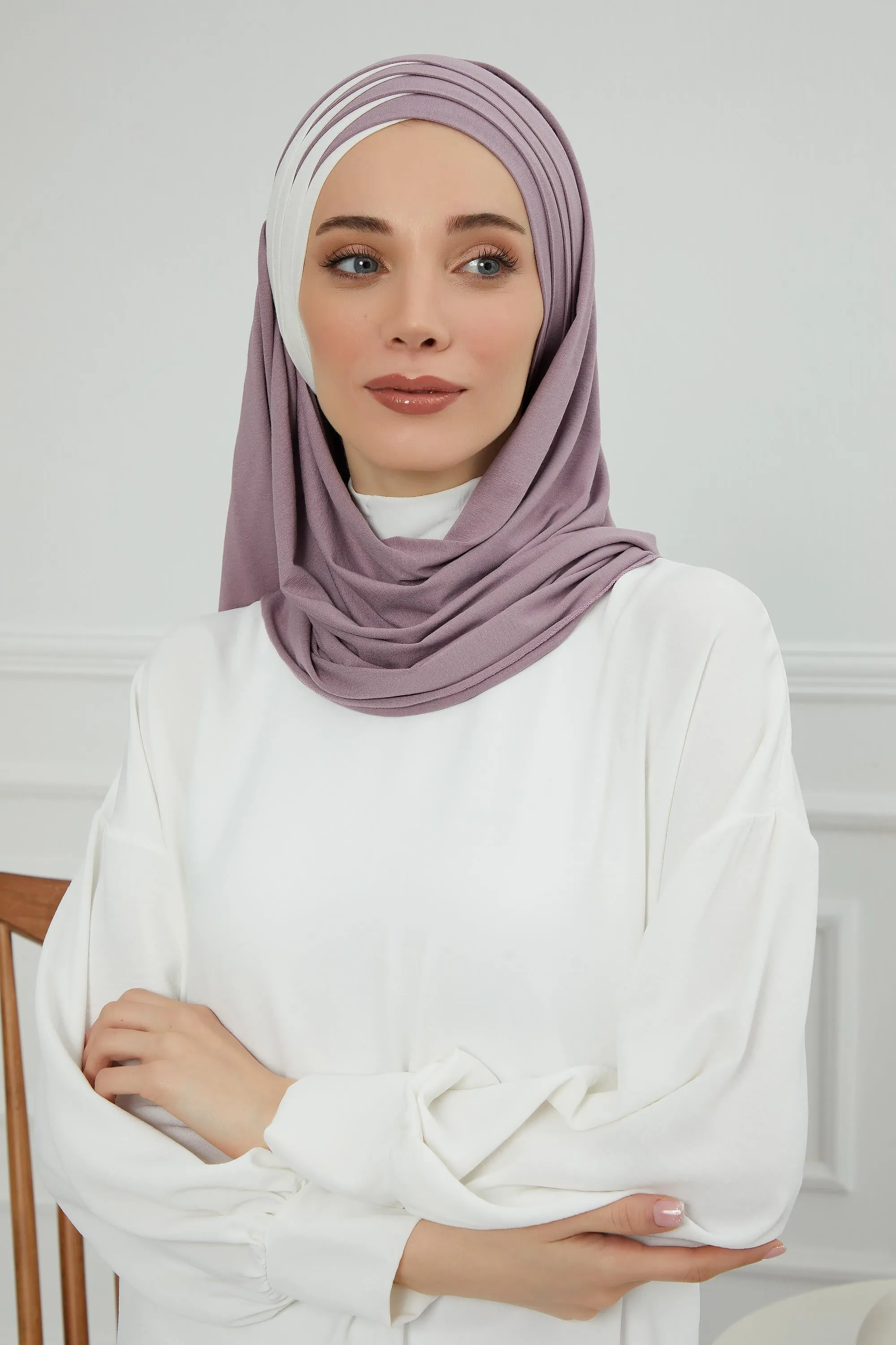 Two Colors Elegant Jersey Shawl for Women  Cotton Wrap Modesty Turban Cap Scarf,CPS-49