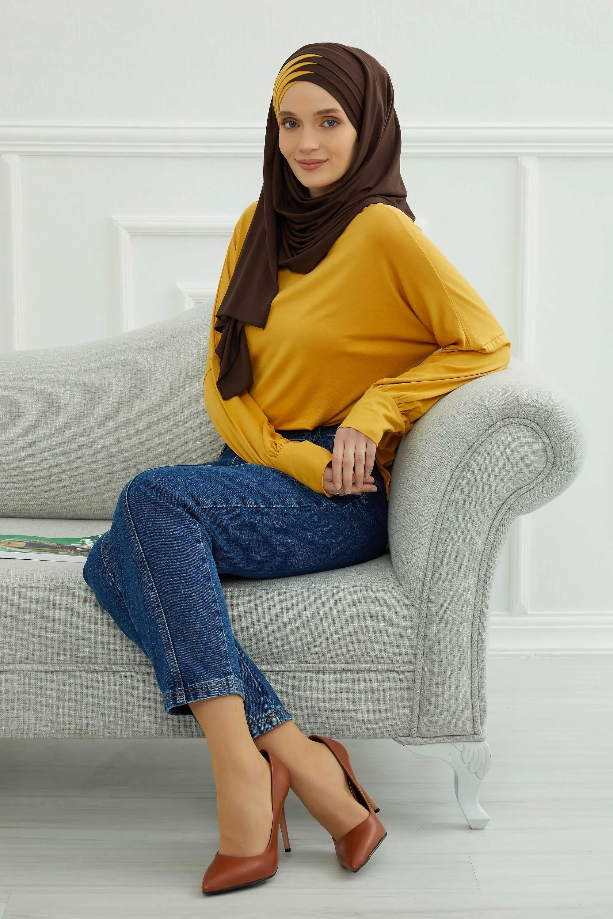 Two Colors Elegant Jersey Shawl for Women  Cotton Wrap Modesty Turban Cap Scarf,CPS-49