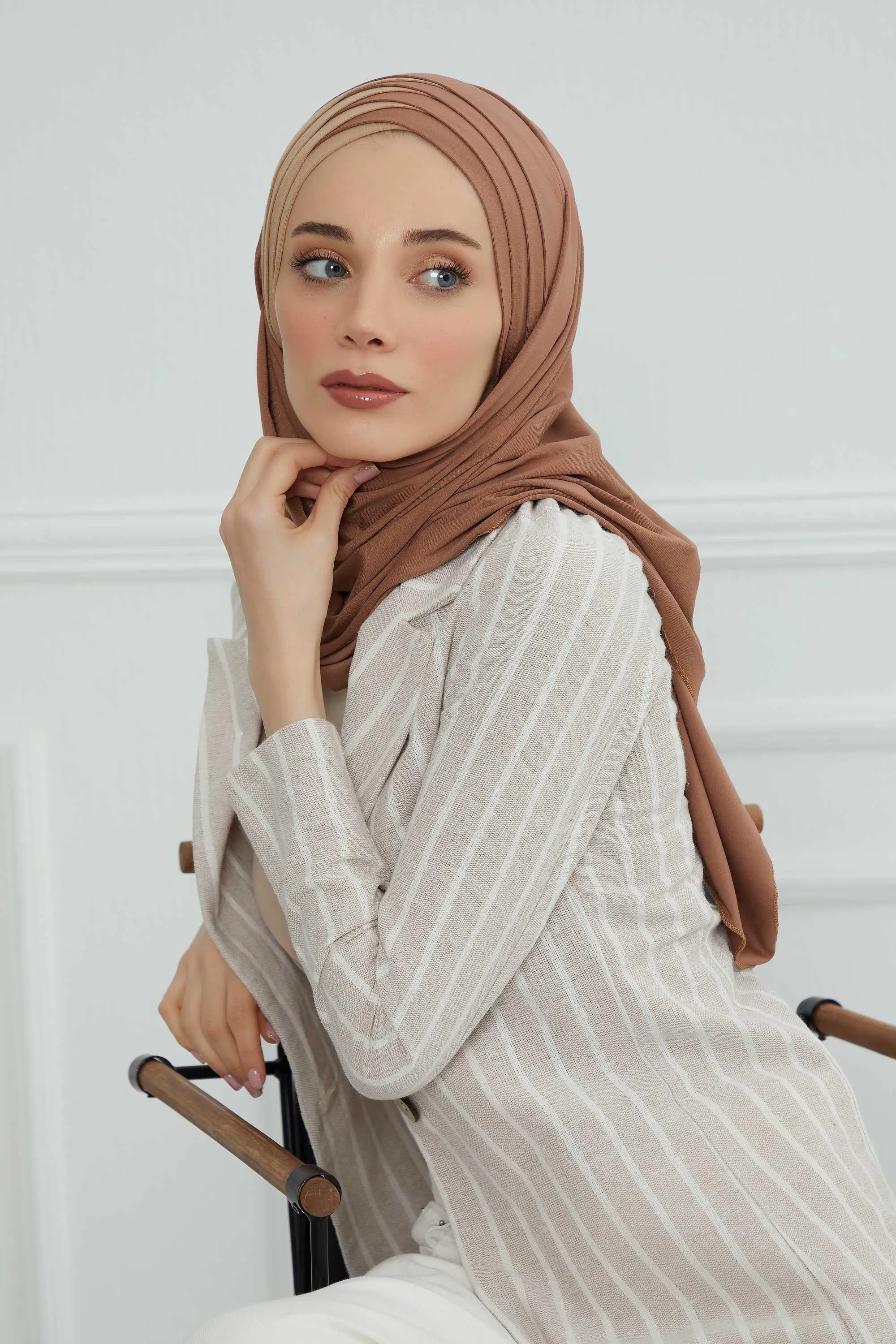 Two Colors Elegant Jersey Shawl for Women  Cotton Wrap Modesty Turban Cap Scarf,CPS-49