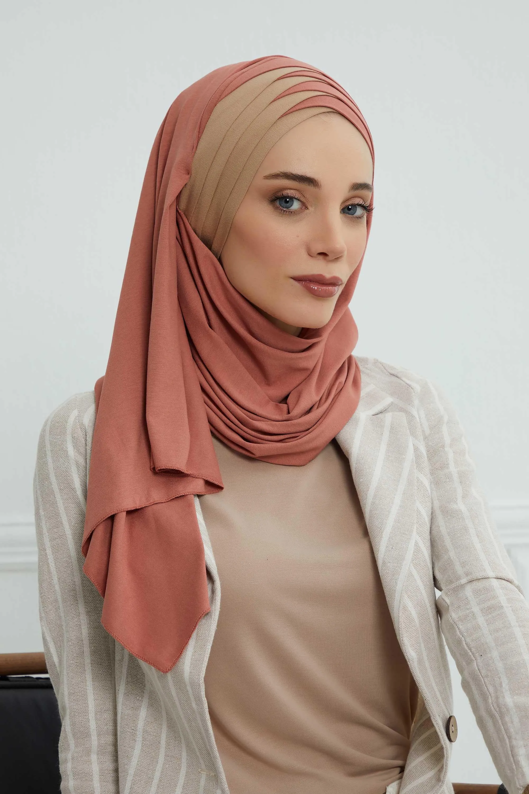 Two Colors Elegant Jersey Shawl for Women  Cotton Wrap Modesty Turban Cap Scarf,CPS-49