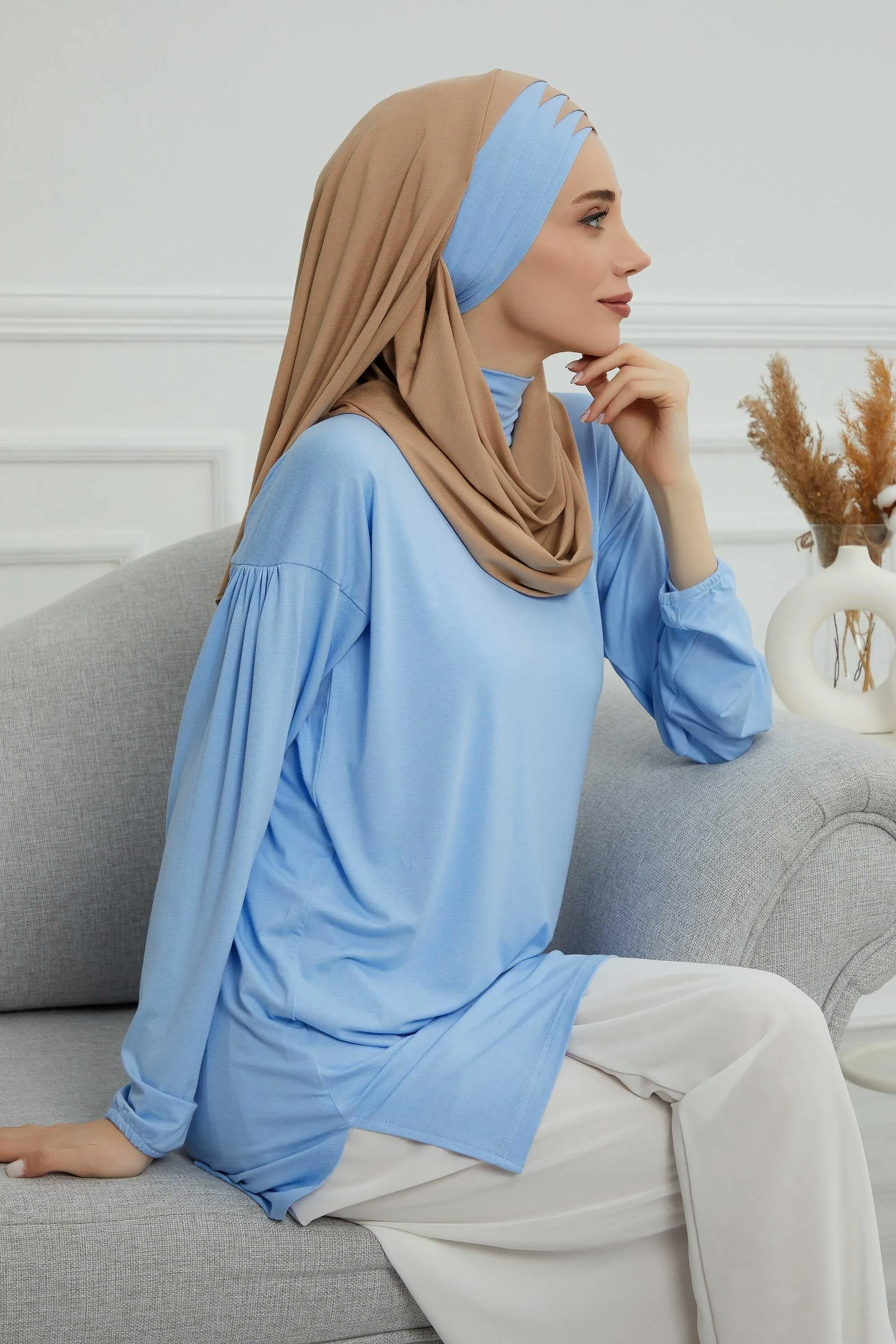 Two Colors Elegant Jersey Shawl for Women  Cotton Wrap Modesty Turban Cap Scarf,CPS-49