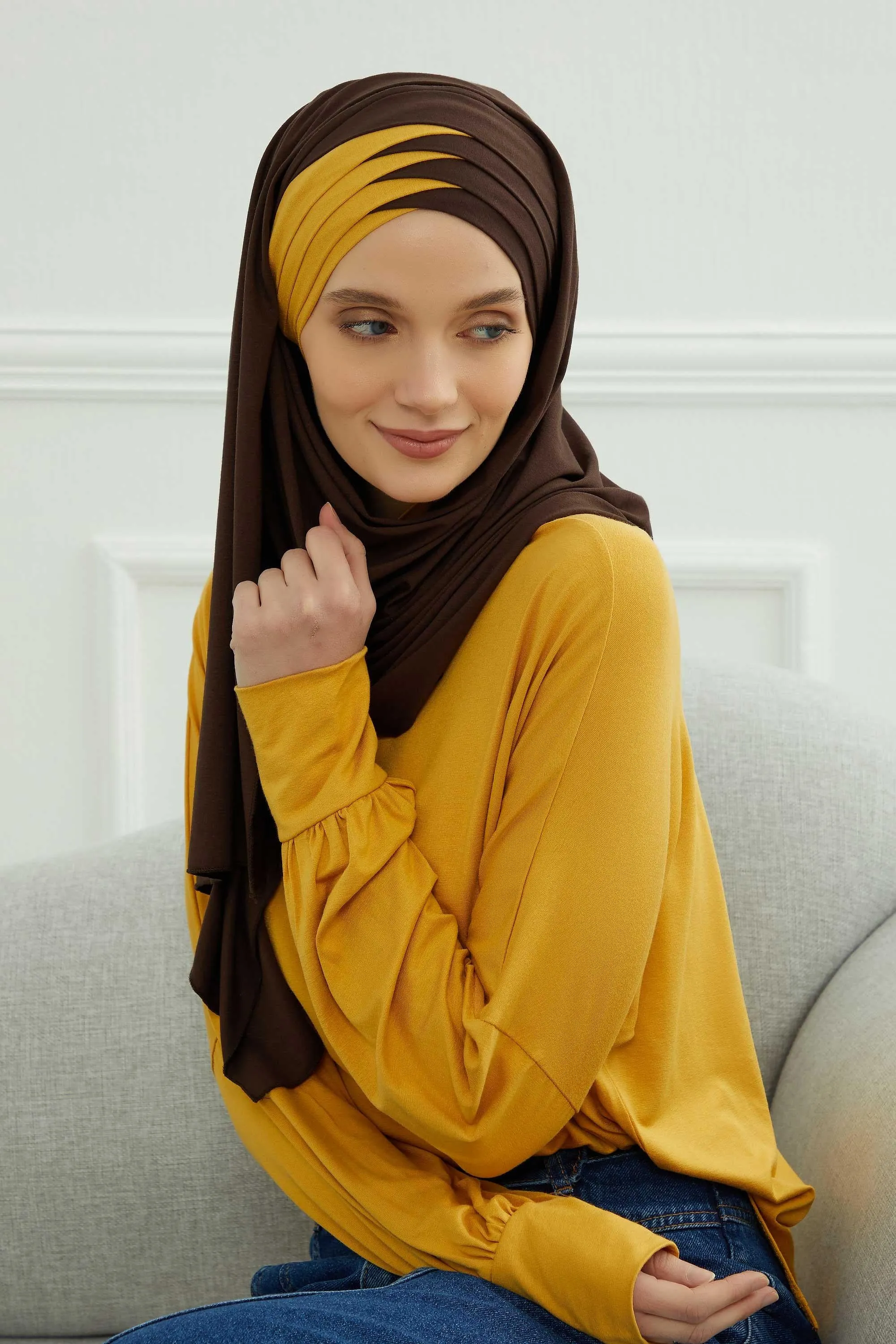 Two Colors Elegant Jersey Shawl for Women  Cotton Wrap Modesty Turban Cap Scarf,CPS-49